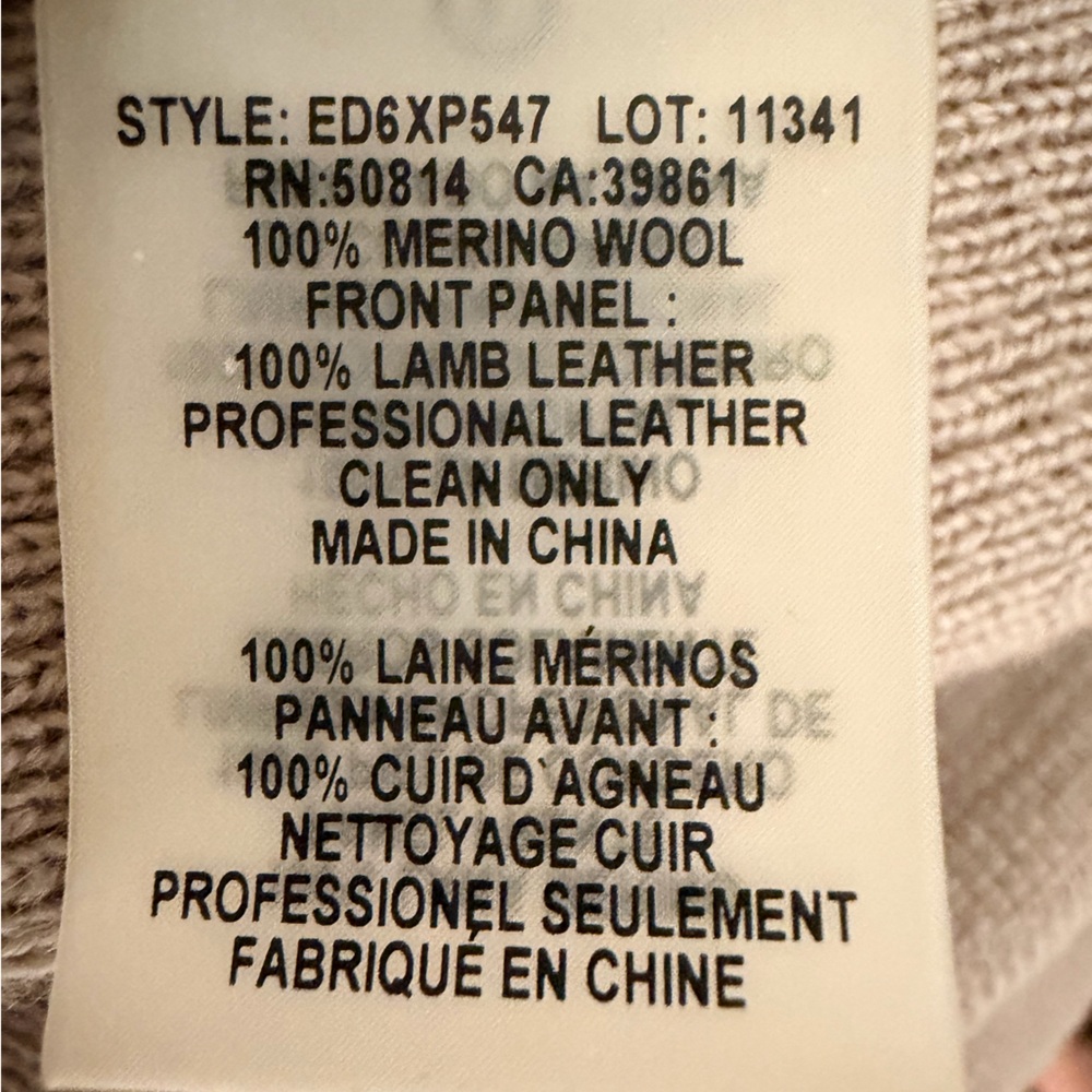 Elie Tahari Beige Cardigan with Lamb Leather Lapels - Picture 6 of 6